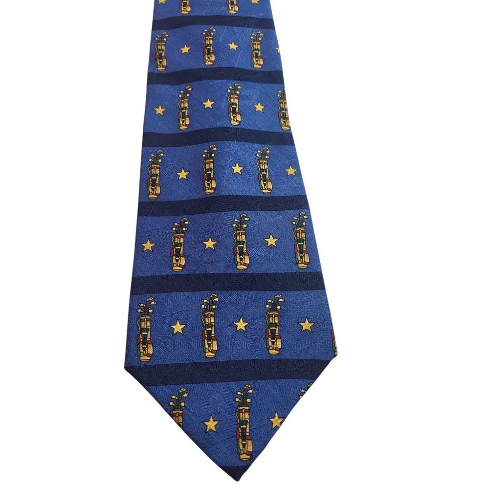 Tommy Hilfiger Golf Tie Silk Golf Bag Star Print Necktie Blue